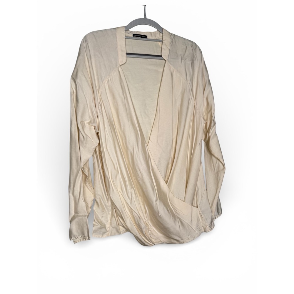 James Perse Los‎ Angeles open v neck cream long sleeve modern blouse Career wear